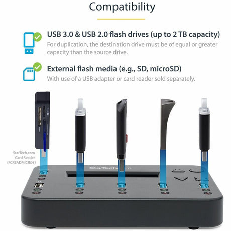 StarTech.com Standalone 1 to 5 USB Thumb Drive Duplicator/Eraser, USB Flash Drive Copier/Cloner, Sector-by-Sector Copy, Sanitizer, TAA — USBDUP15