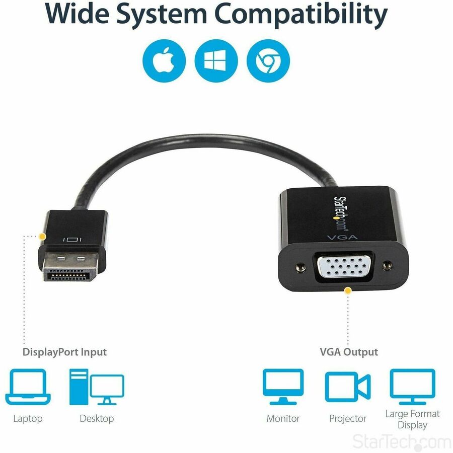 StarTech.com DisplayPort to VGA Adapter, Active DP to VGA Converter, 1080p Video, DP to VGA Adapter Dongle (Digital to Analog), DP 1.2 — DP2VGA3