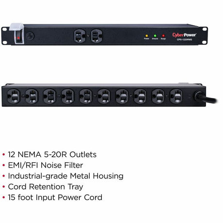 CyberPower CPS1220RMS Rackbar 12 - Outlet Surge Protector with 1800 J Surge Suppression — CPS-1220RMS