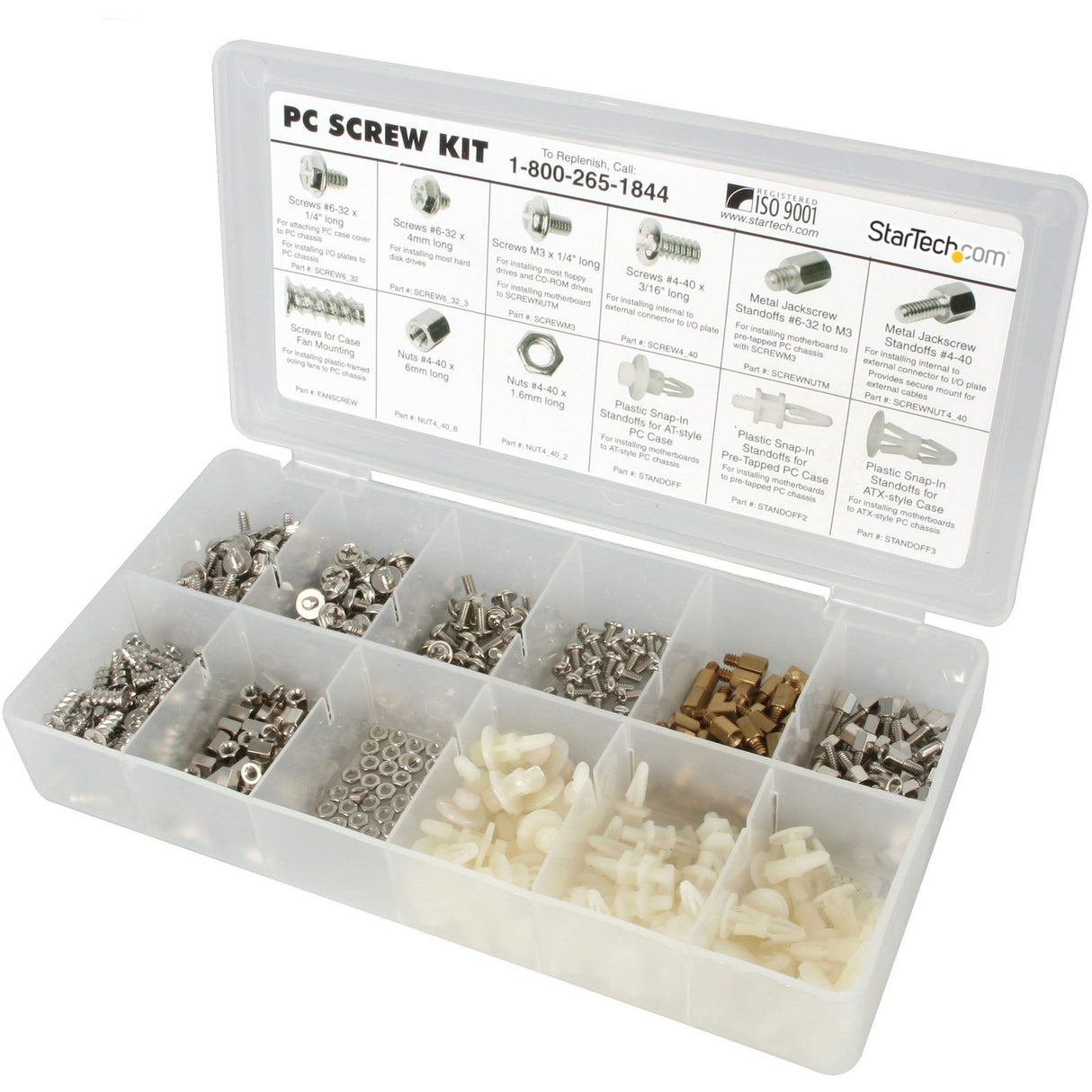 StarTech.com Deluxe Assortment PC Screw Kit - Screw Nuts and Standoffs - Assortment Of 12 Common PC Case Screws - Screw kit — PCSCREWKIT