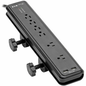 Eaton Tripp Lite Series Protect It! 6-Outlet Clamp-Mount Surge Protector, 6 ft. (1.83 m) Cord, 2100 Joules, 2 x USB Charging ports (2.1A total) — TLP606DMUSB