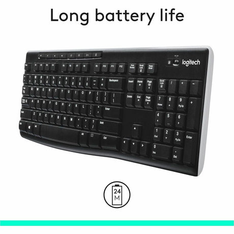 Logitech K270 Wireless Keyboard for Windows, 2.4 GHz Wireless, Full-Size, Number Pad, Black — 920-003051