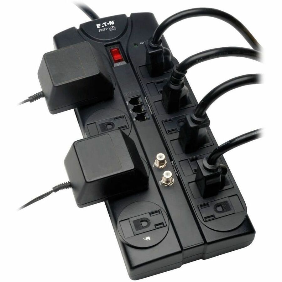Eaton Tripp Lite Series Protect It! 12-Outlet Surge Protector, 8 ft. (2.43 m) Cord, 2880 Joules, Tel/Modem/Coaxial Protection — TLP1208TELTV