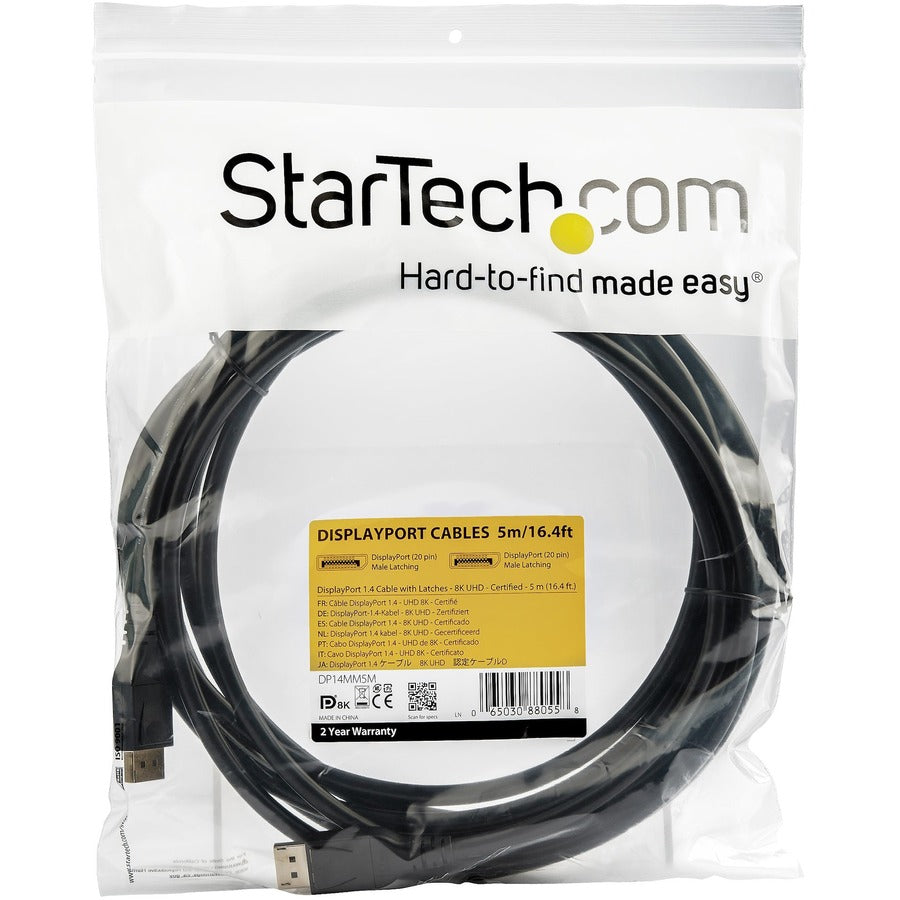 StarTech.com 5 m VESA Certified DisplayPort 1.4 Cable - 8K 60Hz HBR3 HDR - 16 ft Super UHD 4K 120Hz - DP to DP Video Monitor Cord M/M — DP14MM5M