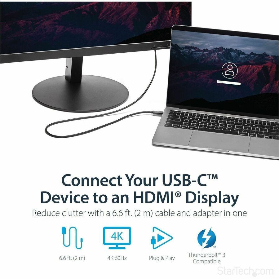 StarTech.com 6ft (2m) USB C to HDMI Cable - 4K 60Hz USB Type C DP Alt Mode to HDMI 2.0 Video Display Adapter Cable - Works w/Thunderbolt 3 — CDP2HD2MBNL