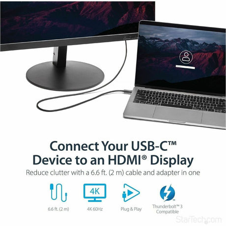 StarTech.com 6ft (2m) USB C to HDMI Cable - 4K 60Hz USB Type C DP Alt Mode to HDMI 2.0 Video Display Adapter Cable - Works w/Thunderbolt 3 — CDP2HD2MBNL