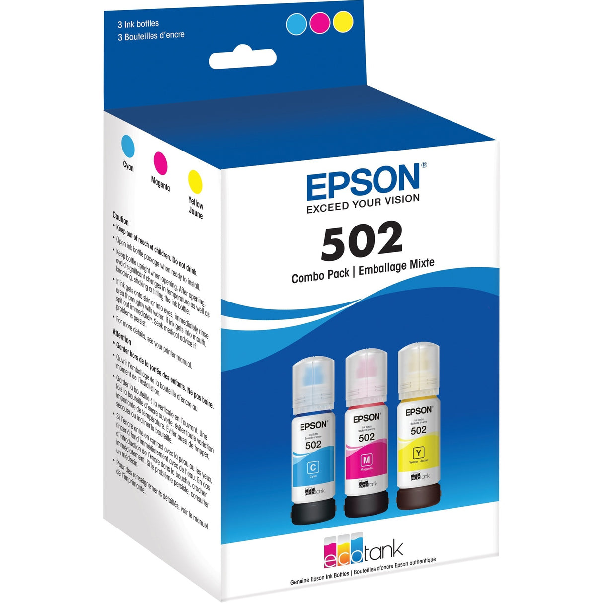 Epson T502, Multi-Color Ink Cartridges, C/M/Y 3-Pack — T502520-S
