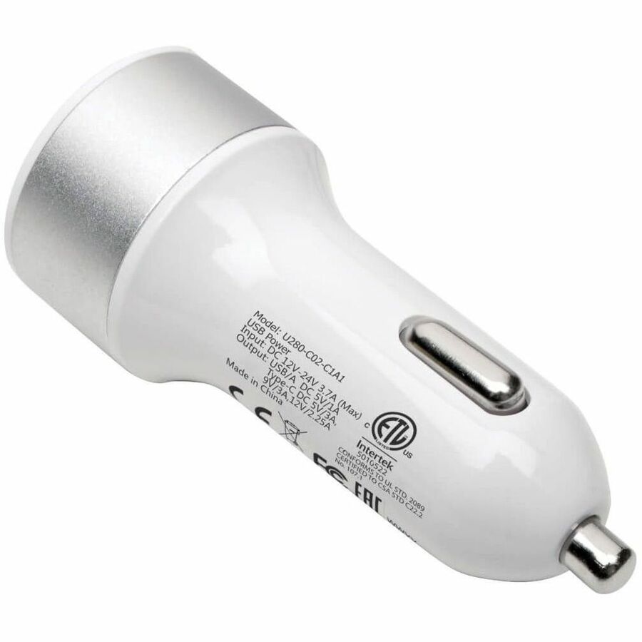 Eaton Tripp Lite Series Dual-Port USB Car Charger with PD Charging - USB Type C (27W) & USB Type A (5V 1A/5W), UL 2089 — U280-C02-C1A1