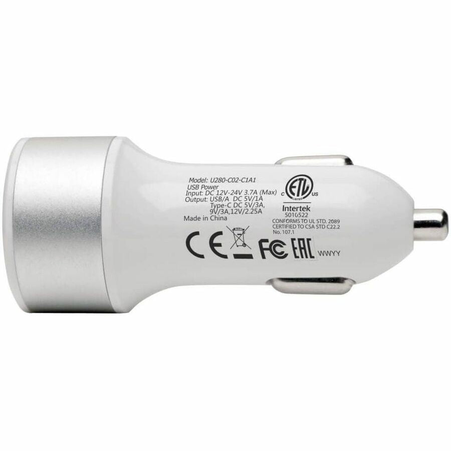 Eaton Tripp Lite Series Dual-Port USB Car Charger with PD Charging - USB Type C (27W) & USB Type A (5V 1A/5W), UL 2089 — U280-C02-C1A1