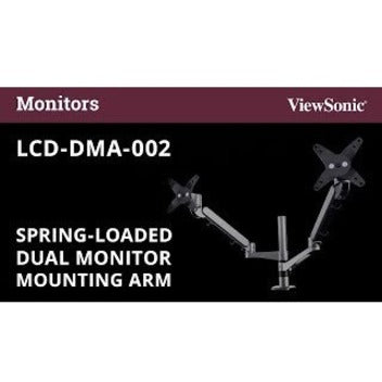 ViewSonic LCD-DMA-002 Spring-Loaded Monitor Desk Mounting Arm for 2 Monitors up to 27 Inches Each, VESA Compatible, Full Ergonomic Adjustability, 2-in-1 Mounting Base, and Built-In Cable Management — LCD-DMA-002