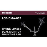 ViewSonic LCD-DMA-002 Spring-Loaded Monitor Desk Mounting Arm for 2 Monitors up to 27 Inches Each, VESA Compatible, Full Ergonomic Adjustability, 2-in-1 Mounting Base, and Built-In Cable Management — LCD-DMA-002