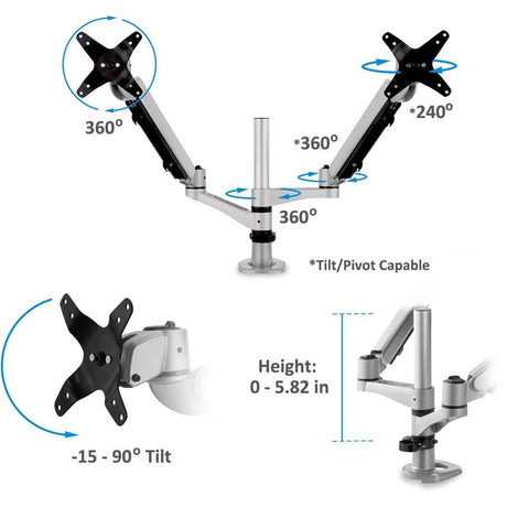 ViewSonic LCD-DMA-002 Spring-Loaded Monitor Desk Mounting Arm for 2 Monitors up to 27 Inches Each, VESA Compatible, Full Ergonomic Adjustability, 2-in-1 Mounting Base, and Built-In Cable Management — LCD-DMA-002