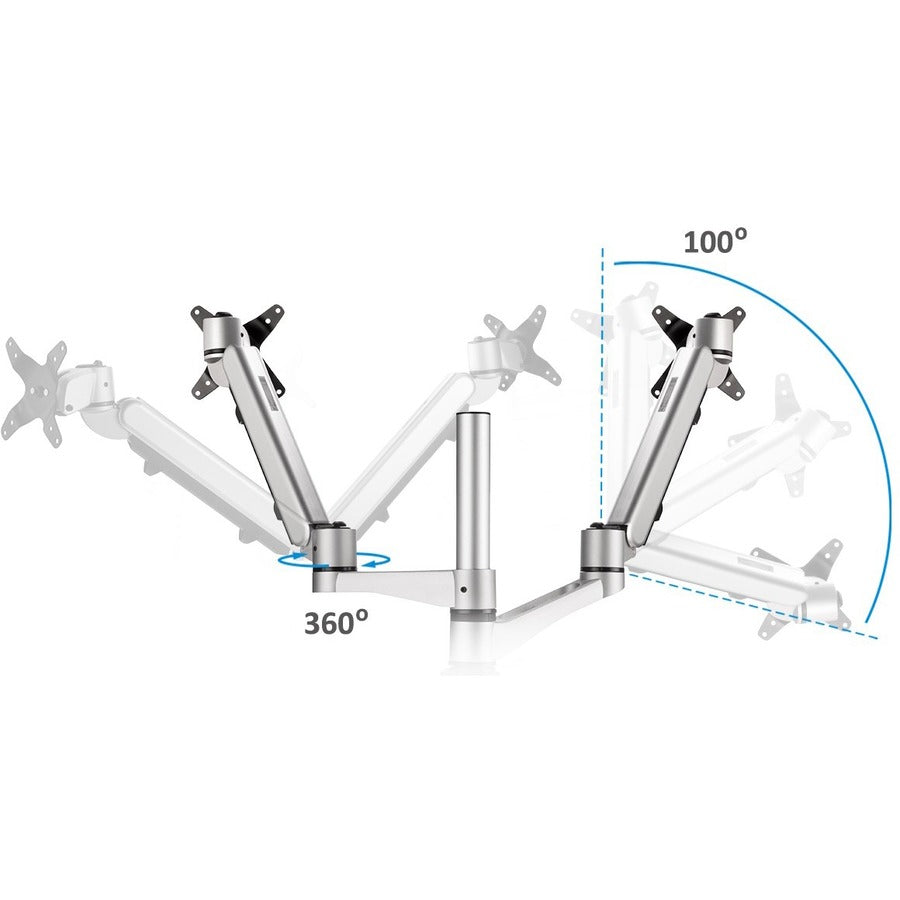 ViewSonic LCD-DMA-002 Spring-Loaded Monitor Desk Mounting Arm for 2 Monitors up to 27 Inches Each, VESA Compatible, Full Ergonomic Adjustability, 2-in-1 Mounting Base, and Built-In Cable Management — LCD-DMA-002