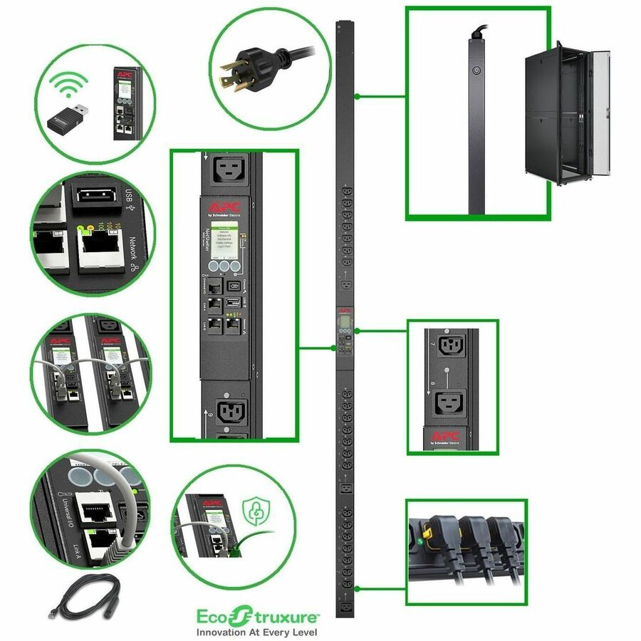APC Rack PDU 9000 Switched, ZeroU, 20A, 208V, (21) C13/C15 & (3) C19/C21, L620 Cord — APDU9959NA3