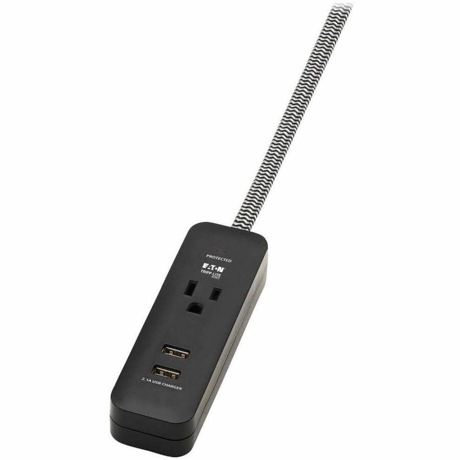 Eaton Tripp Lite Series 1-Outlet Surge Protector with 2 USB Ports (2.1A Shared) - 4 ft. Cord, 5-15P Plug, 450 Joules, Black — TLP104USB