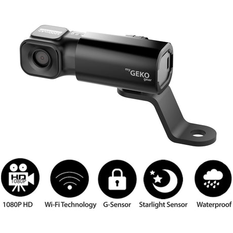 myGEKOgear by Adesso Moto Snap 1080p Motorcycle Camera with APP for Instant Video Access, Tilt Sensor for Incident Video Recording, SONY Starvis Sensor, 8.5 Hours Rechargable Battery, 32GB Storage — GOMS32G