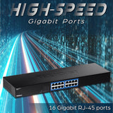 TRENDnet 16-Port Gigabit Switch, TEG-S17, 16 x Gigabit RJ-45 Ports, 32Gbps Switching Capacity, Fanless Design, Metal Enclosure, Internal Power Supply, Lifetime Protection, Black — TEG-S17