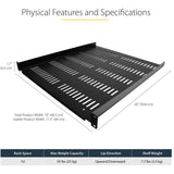 StarTech.com 1U Vented Server Rack Cabinet Shelf - Fixed 20" Deep Cantilever Rackmount Tray for 19" Data/AV/Network Enclosure w/Cage Nuts — SHELF-1U-20-FIXED-V