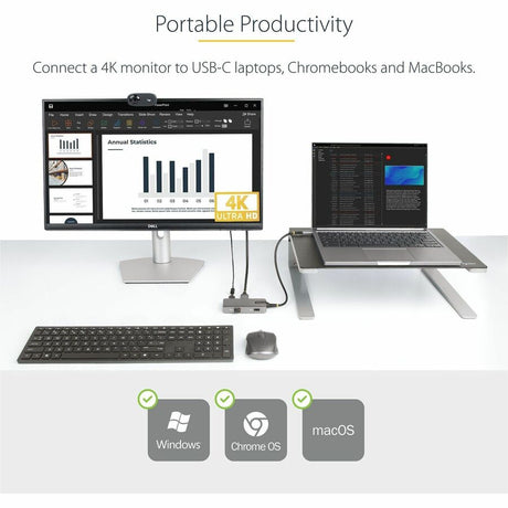 StarTech.com USB-C Multiport Adapter, 4K 60Hz HDMI, 3-Port USB Hub, 100W Power Delivery Pass-Through, Mini Dock, Windows/macOS/ChromeOS — 104B-USBC-MULTIPORT