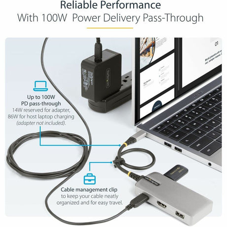 StarTech.com USB-C Multiport Adapter, 4K 60Hz HDMI, 3-Port USB Hub, 100W Power Delivery Pass-Through, Mini Dock, Windows/macOS/ChromeOS — 104B-USBC-MULTIPORT
