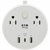 Eaton Tripp Lite Series Safe-IT 57W 2-Outlet Surge Protector - 5-15R Outlets, 3 USB Ports, 8 ft. (2.4 m) Cord, 300 Joules, Antimicrobial Protection, White — TLP28PD57WCAM