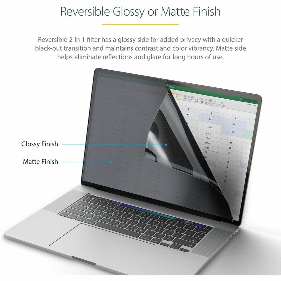 StarTech.com 16-inch MacBook Pro 21/23 Laptop Privacy Screen, Anti-Glare Privacy Filter w/51% Blue Light Reduction, Matte/Glossy Sides — 16M21-PRIVACY-SCREEN