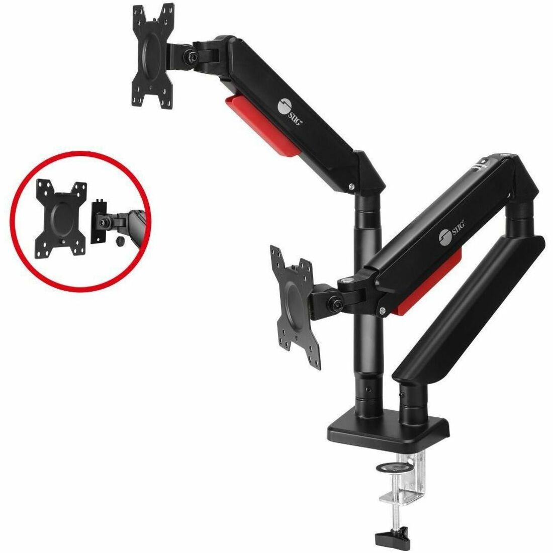 SIIG Dual Monitor Gas Spring Arm Desk Mount - 13" to 32" - Max Load 22 lbs - VESA 75/100mm — CE-MT3Y11-S1