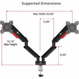 SIIG Dual Monitor Gas Spring Arm Desk Mount - 13" to 32" - Max Load 22 lbs - VESA 75/100mm — CE-MT3Y11-S1