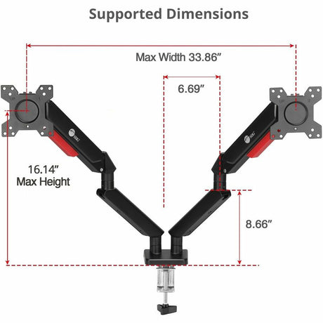 SIIG Dual Monitor Gas Spring Arm Desk Mount - 13" to 32" - Max Load 22 lbs - VESA 75/100mm — CE-MT3Y11-S1