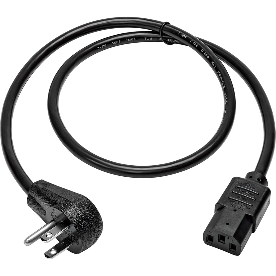 Eaton Tripp Lite Series Desktop Computer AC Power Cord, Right-Angle NEMA 5-15P to C13 - 10A, 125V, 18 AWG, 10 ft. (3.05 m), Black — P006-010-15D