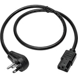 Eaton Tripp Lite Series Desktop Computer AC Power Cord, Right-Angle NEMA 5-15P to C13 - 10A, 125V, 18 AWG, 10 ft. (3.05 m), Black — P006-010-15D