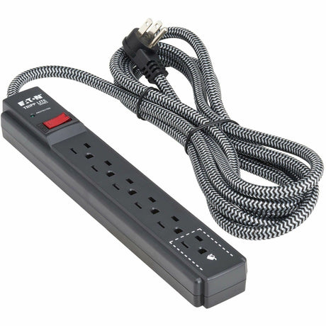 Eaton Tripp Lite Series Protect It! 6-Outlet Surge Protector - 5-15R Outlets, 1500 Joules, 25 ft. (7.6 m) Braided Cord, Black — TLP625DB