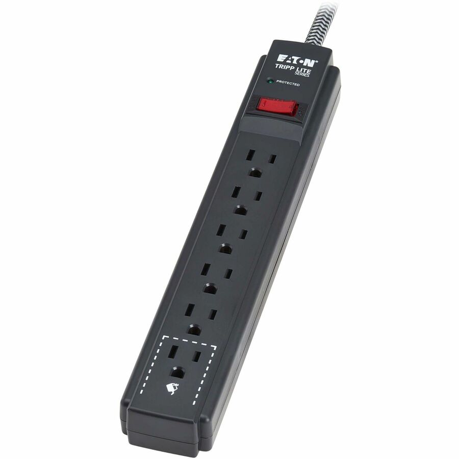 Eaton Tripp Lite Series Protect It! 6-Outlet Surge Protector - 5-15R Outlets, 1500 Joules, 25 ft. (7.6 m) Braided Cord, Black — TLP625DB