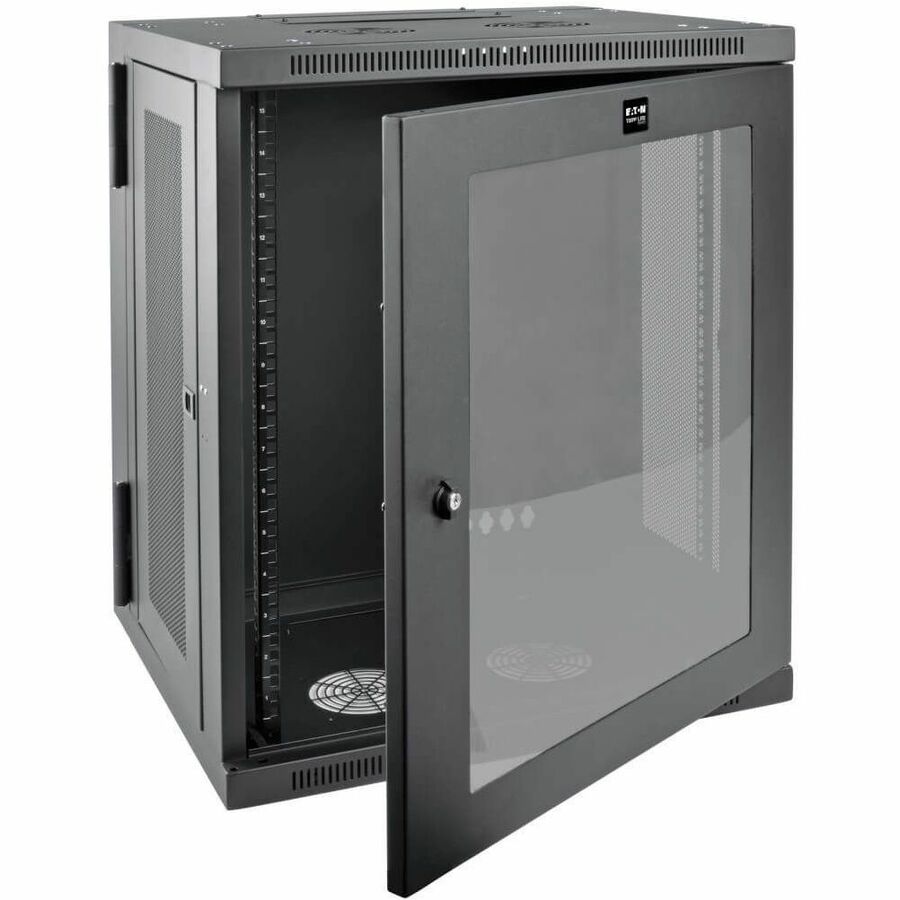 Eaton Tripp Lite Series SmartRack 15U Low-Profile Switch-Depth Wall-Mount Half-Height Rack Enclosure, Clear Acrylic Window, Hinged Back — SRW15USG