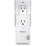 TRENDnet Powerline 1300 AV2 Adapter With Built-in Outlet Adapter Kit, Includes 2 x TPL-423E Adapters, IEEE 1905.1 & IEEE 1901, Gigabit Port, Range Up To 300m (984 ft), White, TPL-423E2K