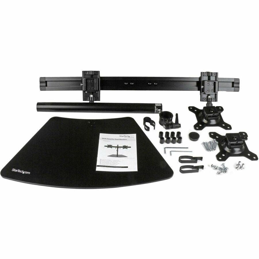 StarTech.com Dual Monitor Stand, Horizontal, For up to 24" (17.6lb/8kg) VESA Monitors, Black, Adjustable Monitor Stand, Steel & Aluminum — ARMBARDUO
