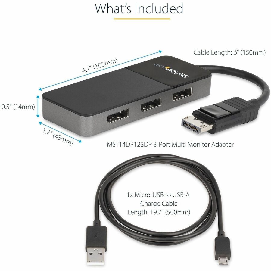 StarTech.com 3-Port DisplayPort 1.4 Splitter, DisplayPort to 3x DP Multi-Monitor Adapter, Triple 4K Computer MST Hub, Windows Only — MST14DP123DP