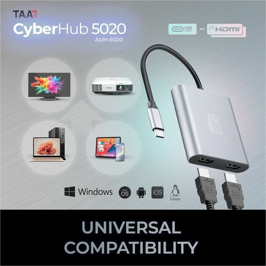 Adesso USB-C to Dual HDMI Adapter — AUH-5020