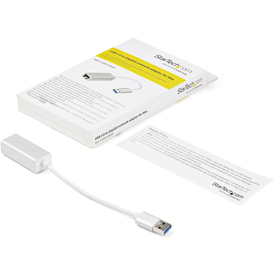 StarTech.com USB 3.0 to Gigabit Network Adapter - Silver - Sleek Aluminum Design Ideal for MacBook, Chromebook or Tablet — USB31000SA