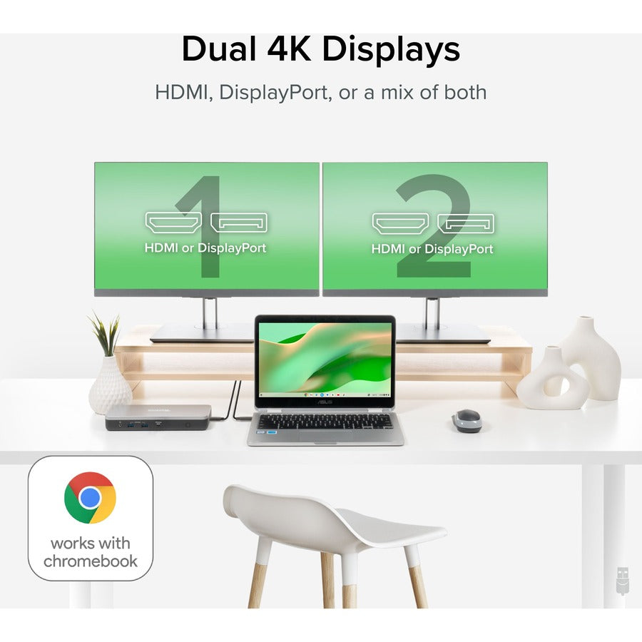 Plugable Dual 4K USB-C Chromebook Docking Station, Google Certified Chromebook Compatible, 60W Driverless Charging Dock — UD-MSTHDC