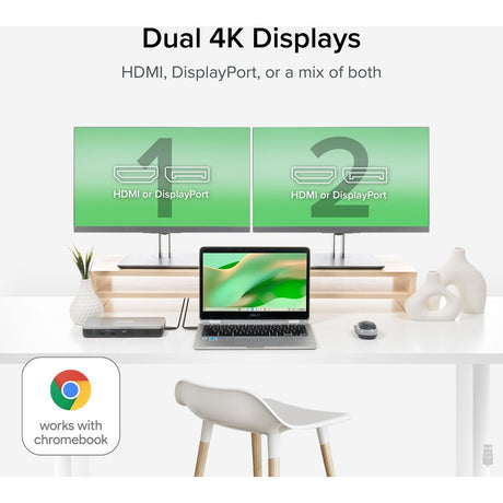 Plugable Dual 4K USB-C Chromebook Docking Station, Google Certified Chromebook Compatible, 60W Driverless Charging Dock — UD-MSTHDC